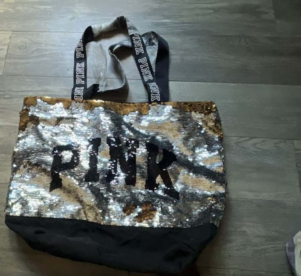 Victoria's Secret PINK Sequin Tote Bag Silver Gold Black